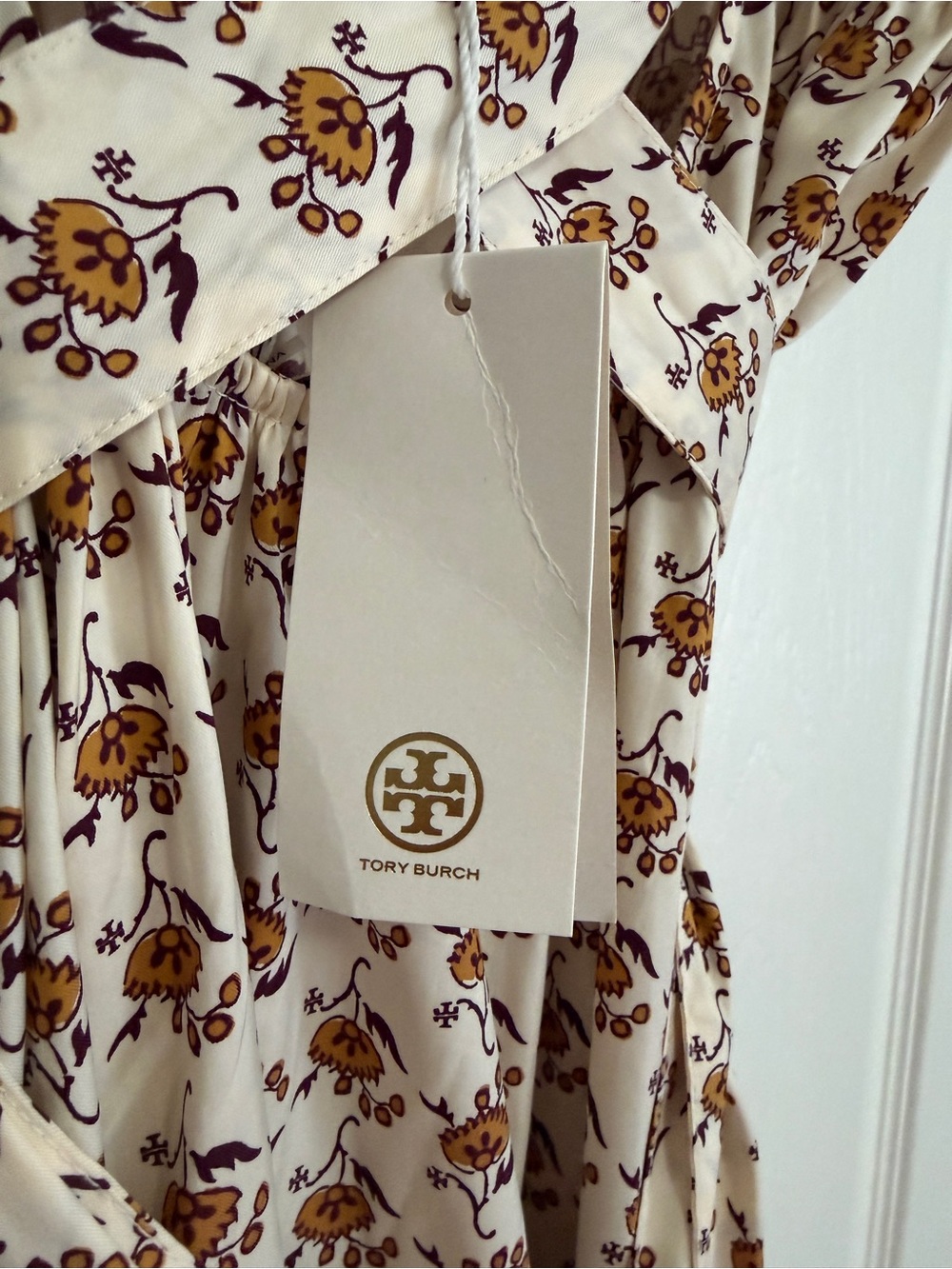 NWT. Tory Burch Cream and Brown Floral Midi Dress - Picture 10 of 13